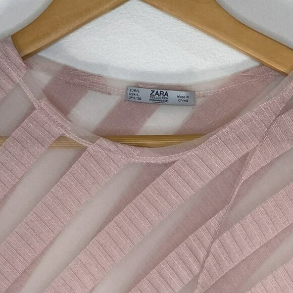 Zara - Long sleeve top, Diagonal patterned stripes, Summery, Pink Sheer - Size L - Picture 2 of 6